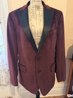Original Penguin Burgundy Velvet Blazer with Black Satin Lapel